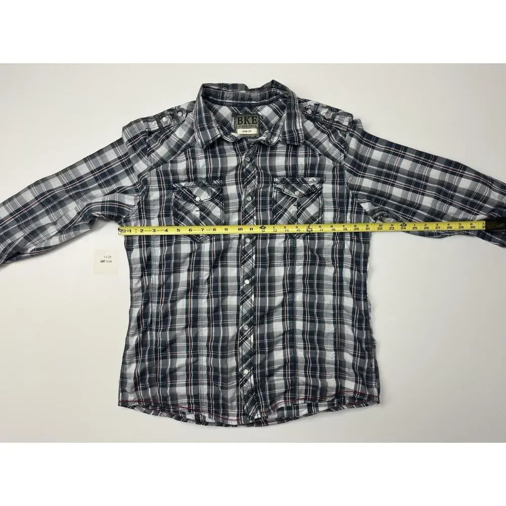 Used BKE Men's Slim Fit Western Pearl Snap Shirt Plaid Large Cotton